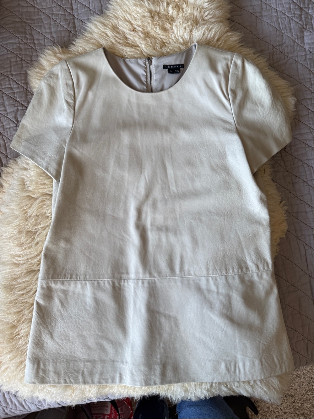 Theory Cream Lamb Leather Short-Sleeve Tunic